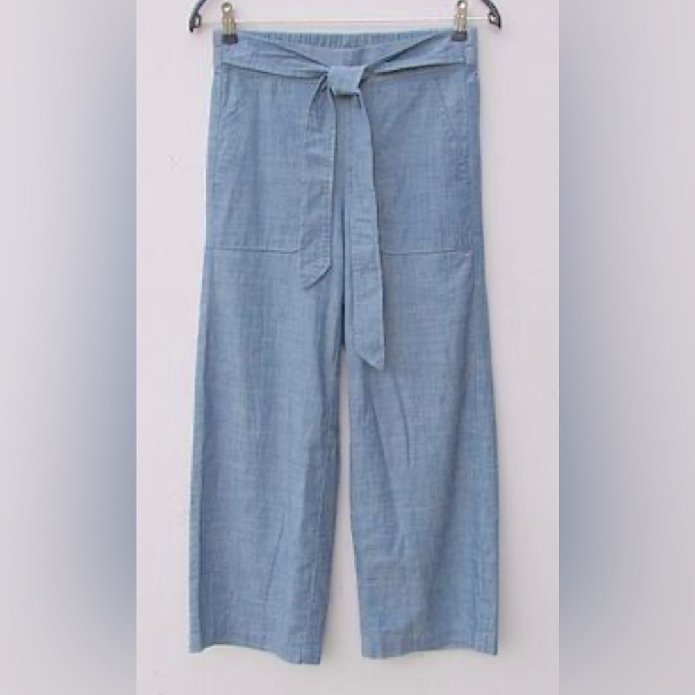 J. Crew Light Blue Cropped Wide-Leg Pants with Tie Waist